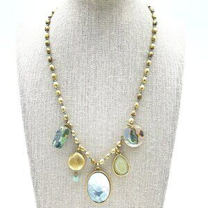 KENNETH COLE Signed Charm Necklace Gold Tone Faceted Stone Beads Modern Boho